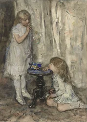 Two Girls Blowing Bubbles, c.1880