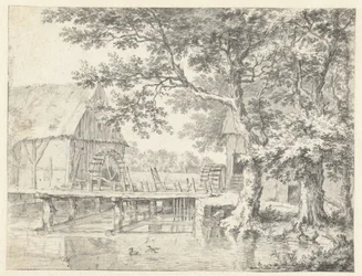 View of Two Watermills Flanking a Sluice
