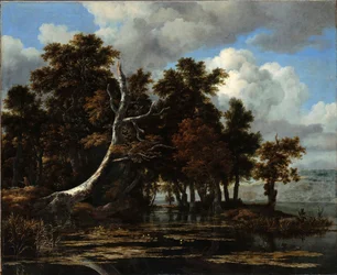 Oaks at a Lake with Water Lilies