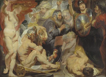 Allegory on Science. Minerva and Cronus Protect Science Against Envy and Ignorance