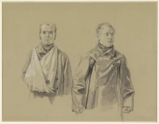Two Wounded Soldiers, the Left with His Arm in a Sling, the Right on Crutches
