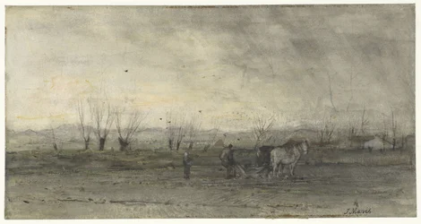 Landscape with Plowing Farmer