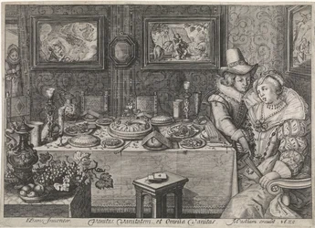 Young Couple Seated at a Lavishly Laden Table
