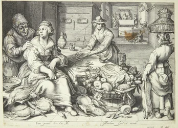 Kitchen Scene with a Kitchen Maid Plucking Poultry