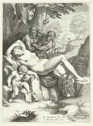 Venus and Cupid Sleeping and Being Watched by Satyrs