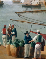 Fishermen and olive oil dealer in Naples, Italy (Fishermen and olive oil merchants in Naples harbour). Naples, Museo Nazionale di San Martino