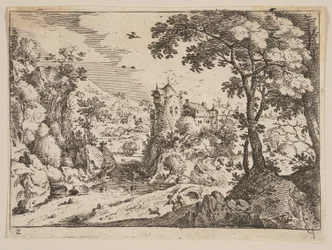 Stream between Rocky Hillside and Castle, from Landscapes