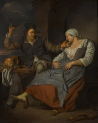 A Seated Couple Drinking Wine