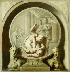 A Decorative Roundel with Odysseus Fighting the Beggar, and with Sphynxs