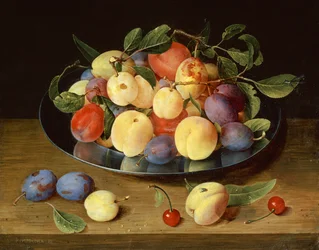 Plums and Peaches on a Pewter Plate