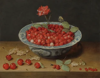 Wild Strawberries and a Carnation in a Wan-Li Bowl, c. 1620