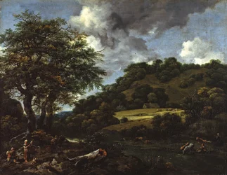 A Hilly Landscape with Tall Oaks