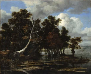 Oaks at a Lake with Water Lilies