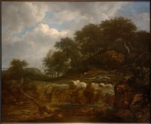 Waterfall in Hilly Forest Landscape