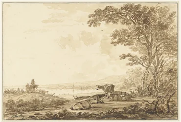 River Landscape with Resting Cattle