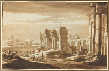 A Capriccio View of Roman Ruins along the Tiber