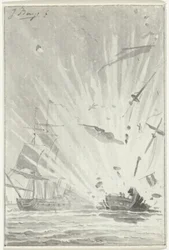 Explosion of the Dutch Privateer Ship The Brave Patriot in Battle with the English Ship Chameleon, August 14, 1781