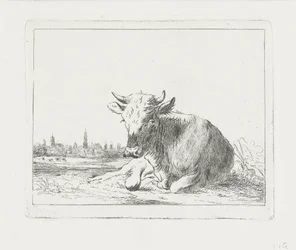 Lying Cow, with a City in the Background
