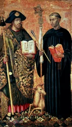 Saint James of Compostela represented in pelerin with the staff, hat and shell. and Saint Gilles the hermit (7th century)