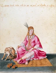 Turkish woman with dog, drawing by Jacopo Ligozzi