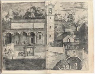 View of the Quadrant: the Main Door, the Square, the Church and the Loggia of the Monastery of the Monte della Vernia