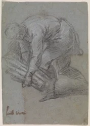 Man Bending to the Left with a Twig in His Arms