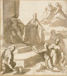 Study for Venice Receiving Homage and Gifts from Brescia, Udine, Padua, and Verona, with Doge Francesco Venier Presenting Them