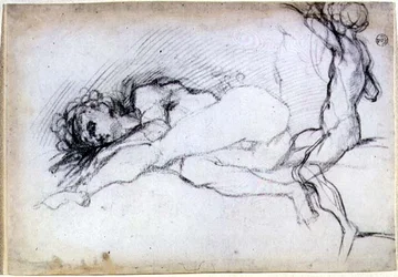 Study of seated and prone figures for a lunette in the saloon at the Villa Medici at Poggio a Caiano