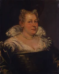 Portrait of a Lady, Bust Length in a Green Dress with a White Collar