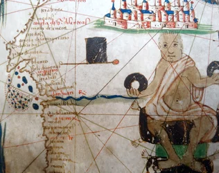 Detail showing an African ruler from a Renaissance map of Europe, Jacopo Russo (after) 1528