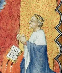 Jean de France, Duke of Berry Praying Before the Eternal Father, from Les Petites Heures de Duc de Berry (detail)