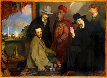 André Gide and friends at the Moorish Coffeehouse of the Universal Exhibition