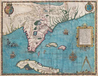 Map of Florida and Cuba by Jacques Le Moyne