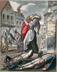 Women helping the injured during the French Revolution, engraved by Labrousse, c.1795