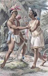 A Naudowessie Indian Couple in Their Village