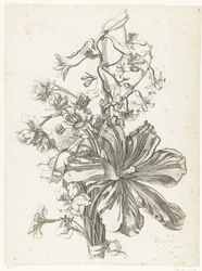 Bouquet with a tulip, a hyacinth, brodiaea, and daffodils (series title: Various Flowers Arranged in Bouquets)