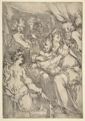 The Holy Family with Saint Catherine, Saint John the Evangelist and an Angel