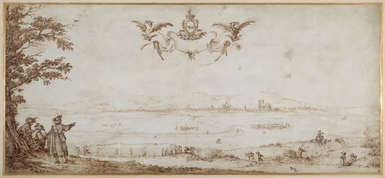 A View of Toul across the Plain, Landscape with Figures, the Sky with the Arms of Porcellets