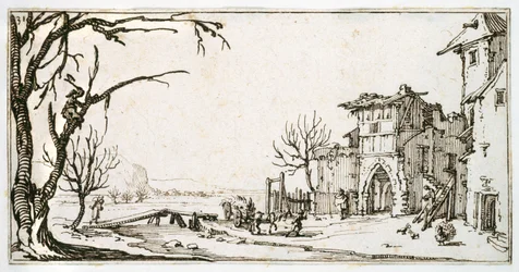 A Haywain Being Brought to the Medieval Gate of a Village, a Man Lopping a Branch, from an Album Belonging to Israel Silvestre, c.1630
