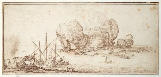 Fantastic Rocks, Fortified. Shipping. Mariners Bivouac in Sight of Their Craft (Le Grand Rocher)