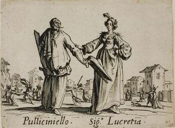 Pulliciniello - Lady Lucretia, plate 9 from Balli di Sfessania