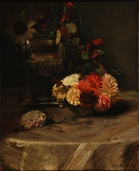 Dahlias and Nasturtiums in the Silver Urn