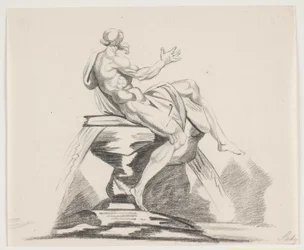 Bearded Male Figure with Robes Seen from Behind at a Fountain