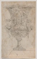 Decorative Vase with Two Putti (Mermaids?). Copy after Drawing (pl. 9) in the Suite of Vases Drawn by Saly in 1746. 