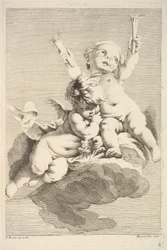 Two Cupids, One Holding Torches