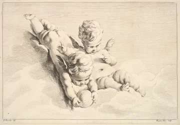 Two Cupids, One Holding a Ball