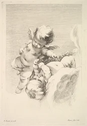 Two Cupids, One Holding a Wreath, mid to late 18th century