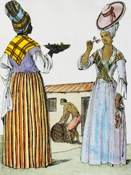 Florists in Santo Domingo, color engraving from Encyclopedie des Voyages, by Jacques Grasset de Saint-Sauveur