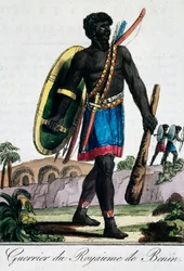 Warrior from Benin Africa, Engraving from Travelling Encyclopaedia
