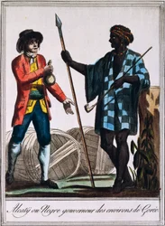 Alcaty, tribal chief of Goree, Senegal, engraving from Encyclopedie des Voyages